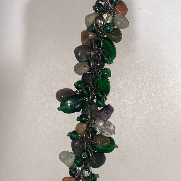 Vintage Semi Precious Stone & Green Glass Cluster Necklace - Picture 12 of 16